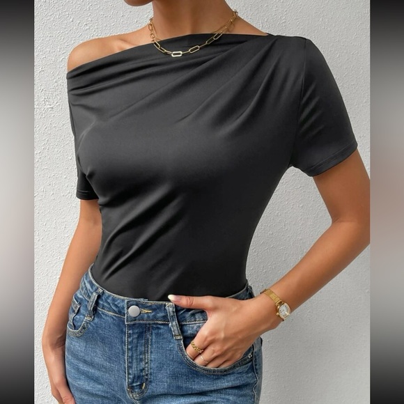Boho black off shoulder ruched top - Picture 12 of 12